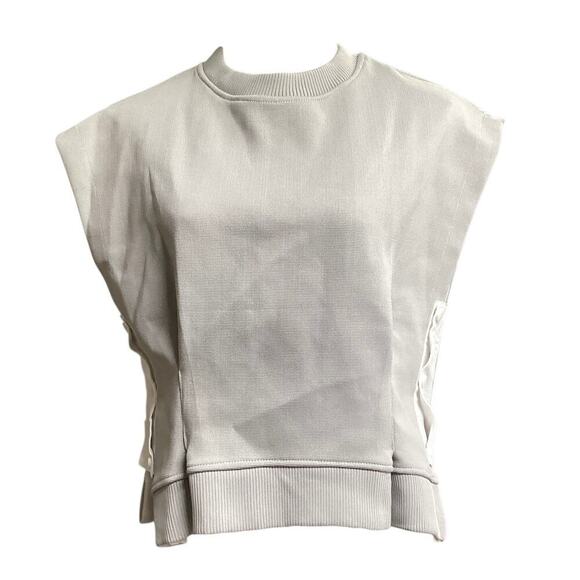 The Vault by sacha Tops - The Vault sleeveless ribbed knit boxy silhouette top pleated front Large gray